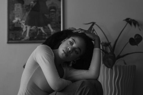 stressed escort woman taking a break