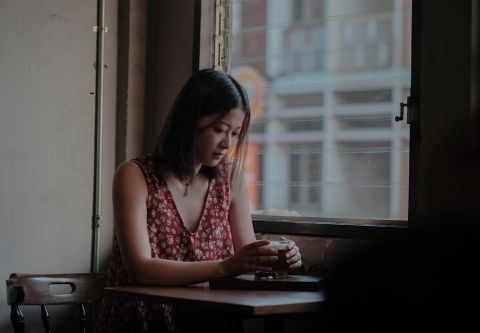 Mother preparing to talk with child