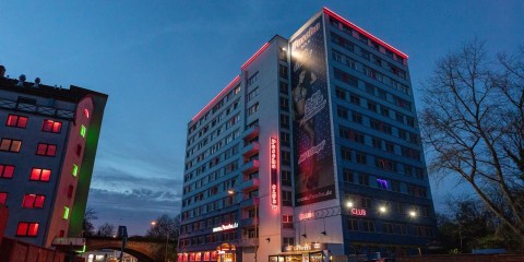 Cologne’s Pascha brothel exterior at night