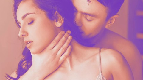 Man’s hand on woman’s throat, rough sex