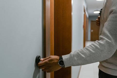 Neighbor ringing escort's apartment doorbell