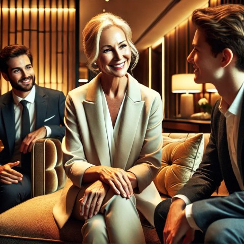 Woman with two male escorts.