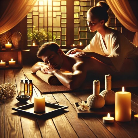Couple sharing intimate erotic massage moment