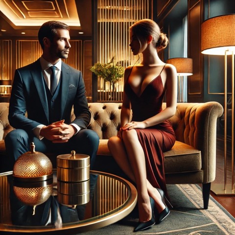 Elegant Cologne escort greeting client.