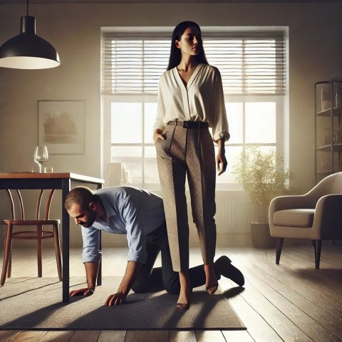 BDSM couple in consensual non-consent scene.