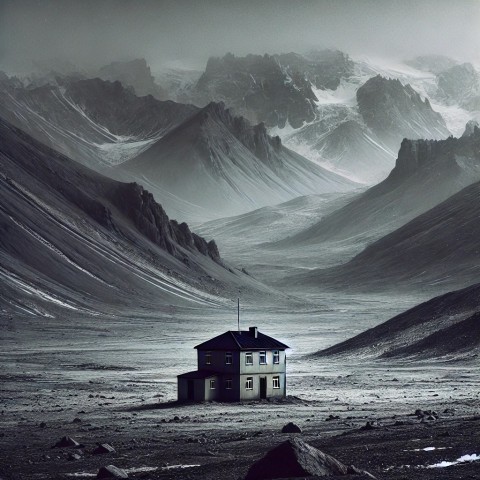Small brothel shacks in icy mountains.