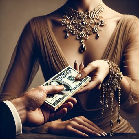 Woman holding cash, symbolizing Findom.