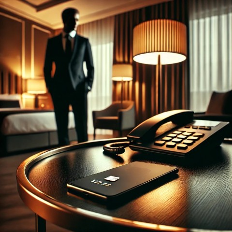 Man discreetly arriving at a hotel.