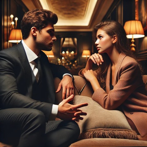 Escort and client sharing an intimate conversation.