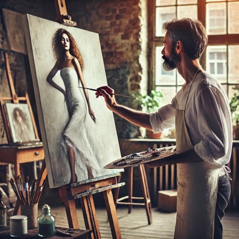 Escort posing as a muse for an artist.