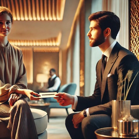 Escort welcoming client with professionalism.