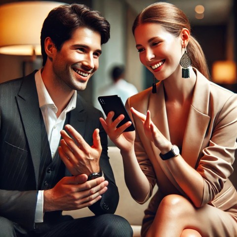 Escort and client using translation app.