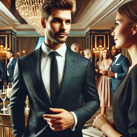Escort with client at corporate event.