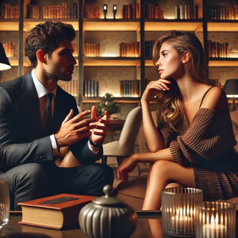 Couple engaged in deep intellectual conversation.