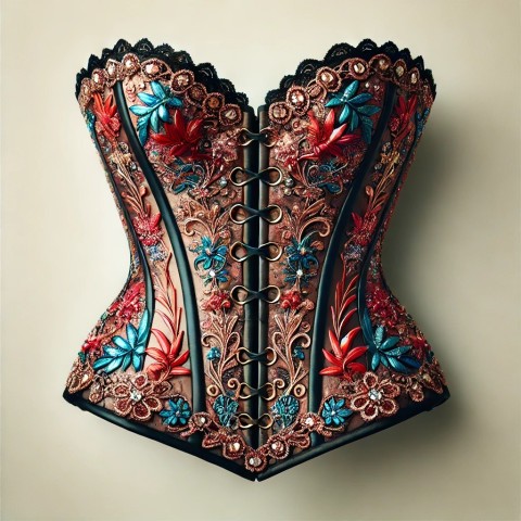 Corset, stockings, and heels enhancing allure.