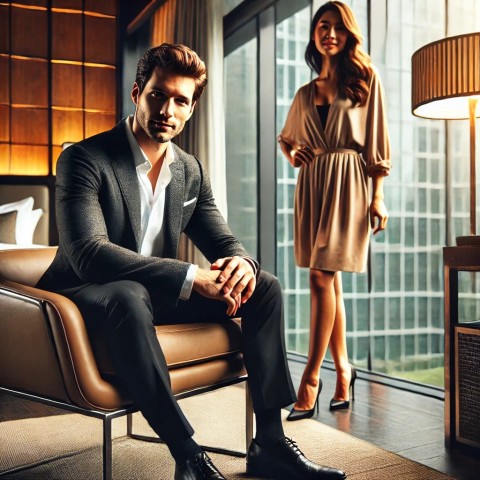 Businessman enjoying company of escort.
