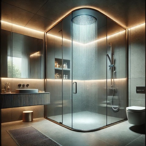 Sensual escort showering in steamy atmosphere.