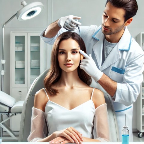 Woman receiving Botox injection at clinic.