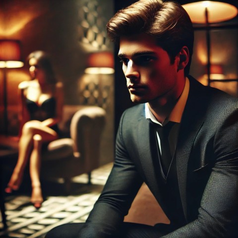 Male escort looking contemplative, navigating emotions.