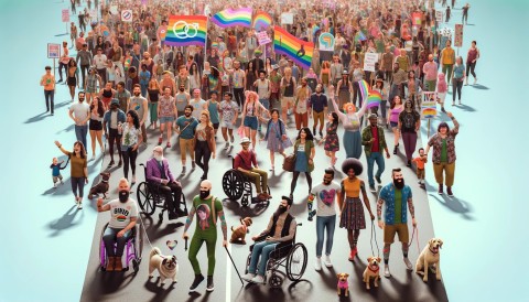 LGBTQ+ Pride parade with rainbow flag