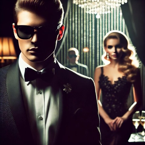 Celebrity walking discreetly with an escort.
