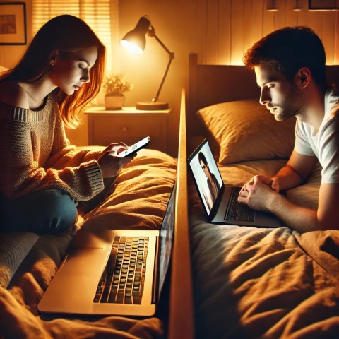 A couple using video chat for intimacy.