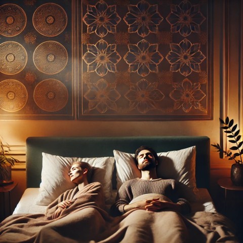 Couple engaging in intimate mutual exploration.