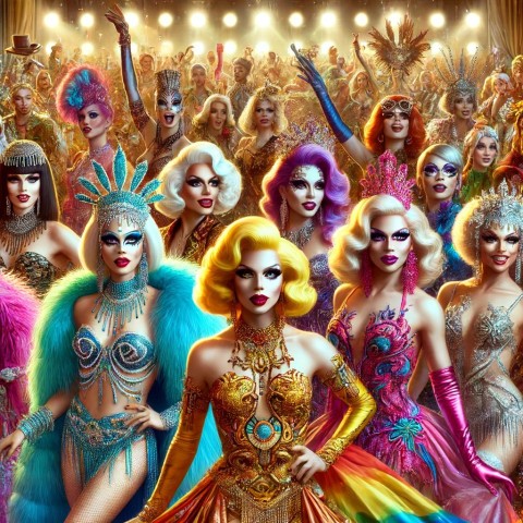Drag queen performing with vibrant makeup.