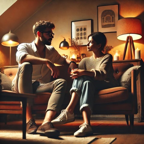 Client and escort sharing a deep conversation.