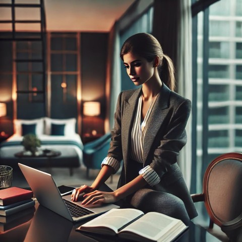 An escort studying online to enhance skills.