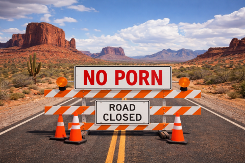 NO PORN roadblock on Arizona desert highway.