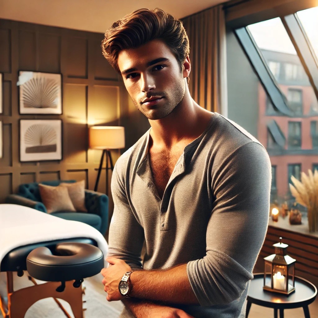 Young male erotic masseur with client