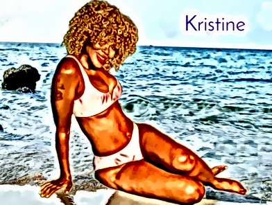 Kristine Joy, a stunning exotic GFE companion with silky cocoa skin and a slender curvy figure, smiling elegantly