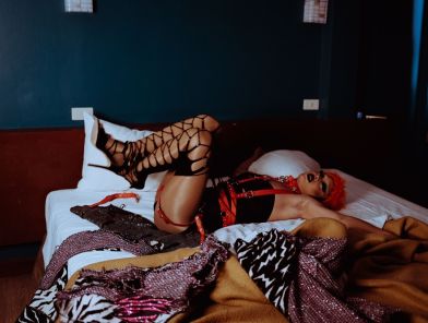 Passive trans escort during professional photoshoot