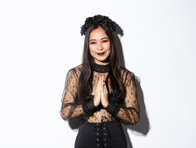 Praying sexy girl mixing faith and desire
