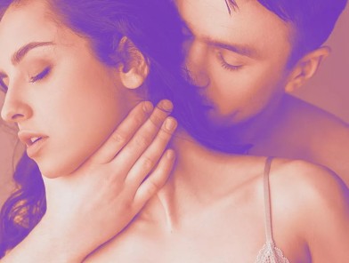 Man’s hand on woman’s throat, rough sex