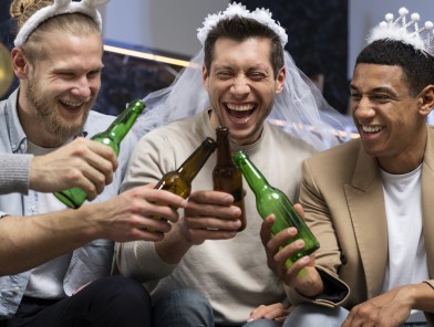 Strip dancers performing safely at party