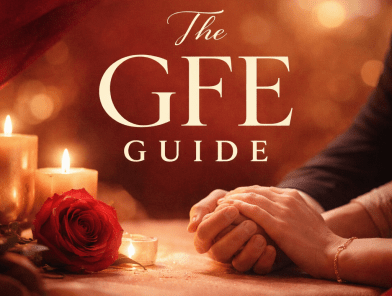 Romantic candlelit scene with a couple holding hands and a red rose, representing the girlfriend experience (GFE) guide