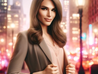 Confident transgender escort posing elegantly.