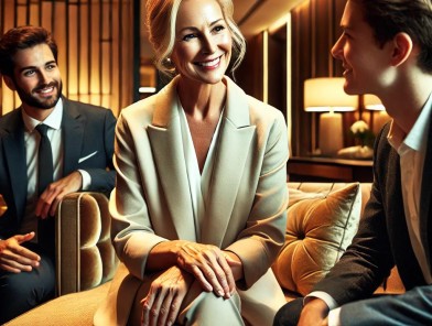 Woman with two male escorts.