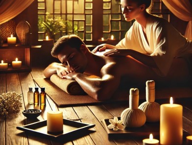 Couple sharing intimate erotic massage moment