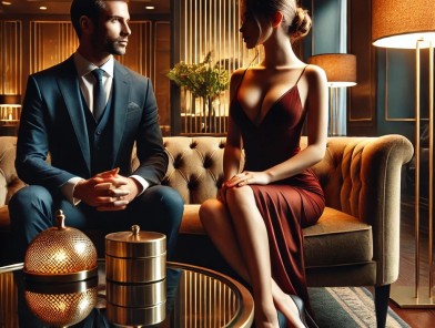 Elegant Cologne escort greeting client.