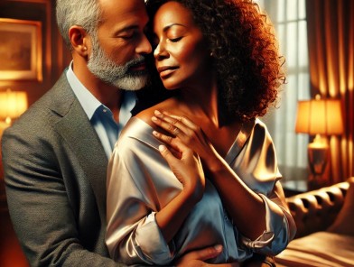 Couple meditating together in intimate closeness