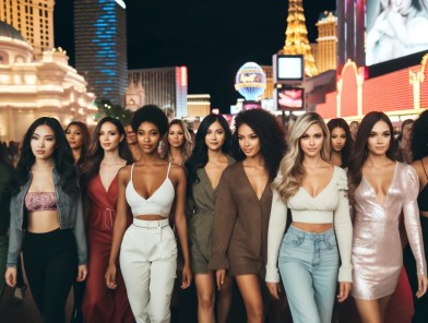 Neon-lit Las Vegas nightlife scene.