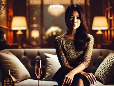 Elegant escort creating a relaxing atmosphere.