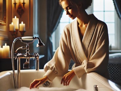 Sensual couple enjoying intimate bath.