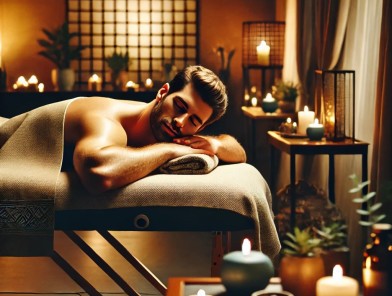 Sensual erotic massage session with escort.