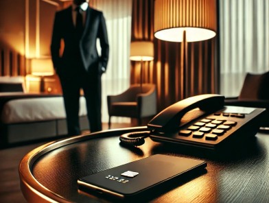 Man discreetly arriving at a hotel.