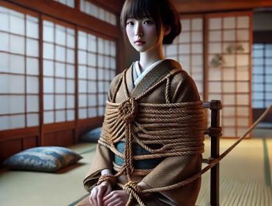 Shibari rope art on a model’s body.