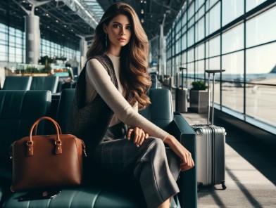 Travel escort working at airport lounge.
